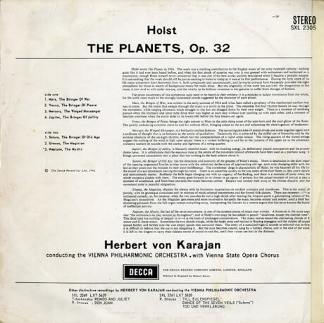 カラヤン&ウィーンフィル ホルスト・惑星 DECCA SXL2305