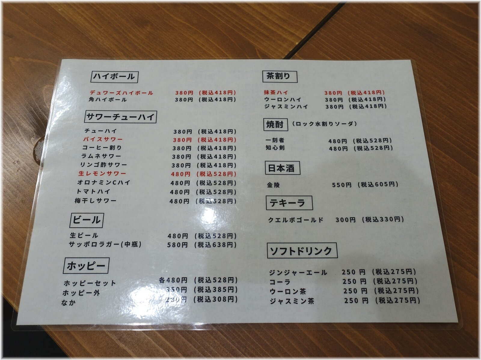 スタンド富士浜松町店 ドリンクメニュー