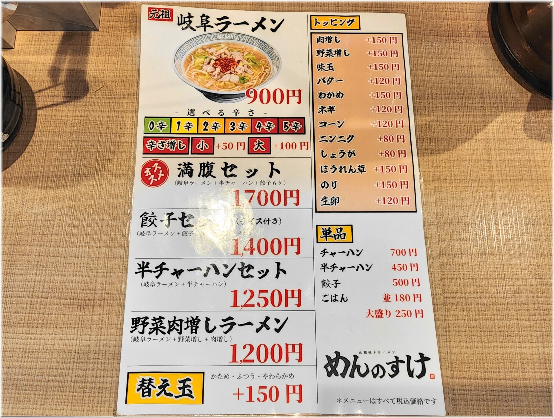 元祖岐阜ラーメンめんのすけ メニュー
