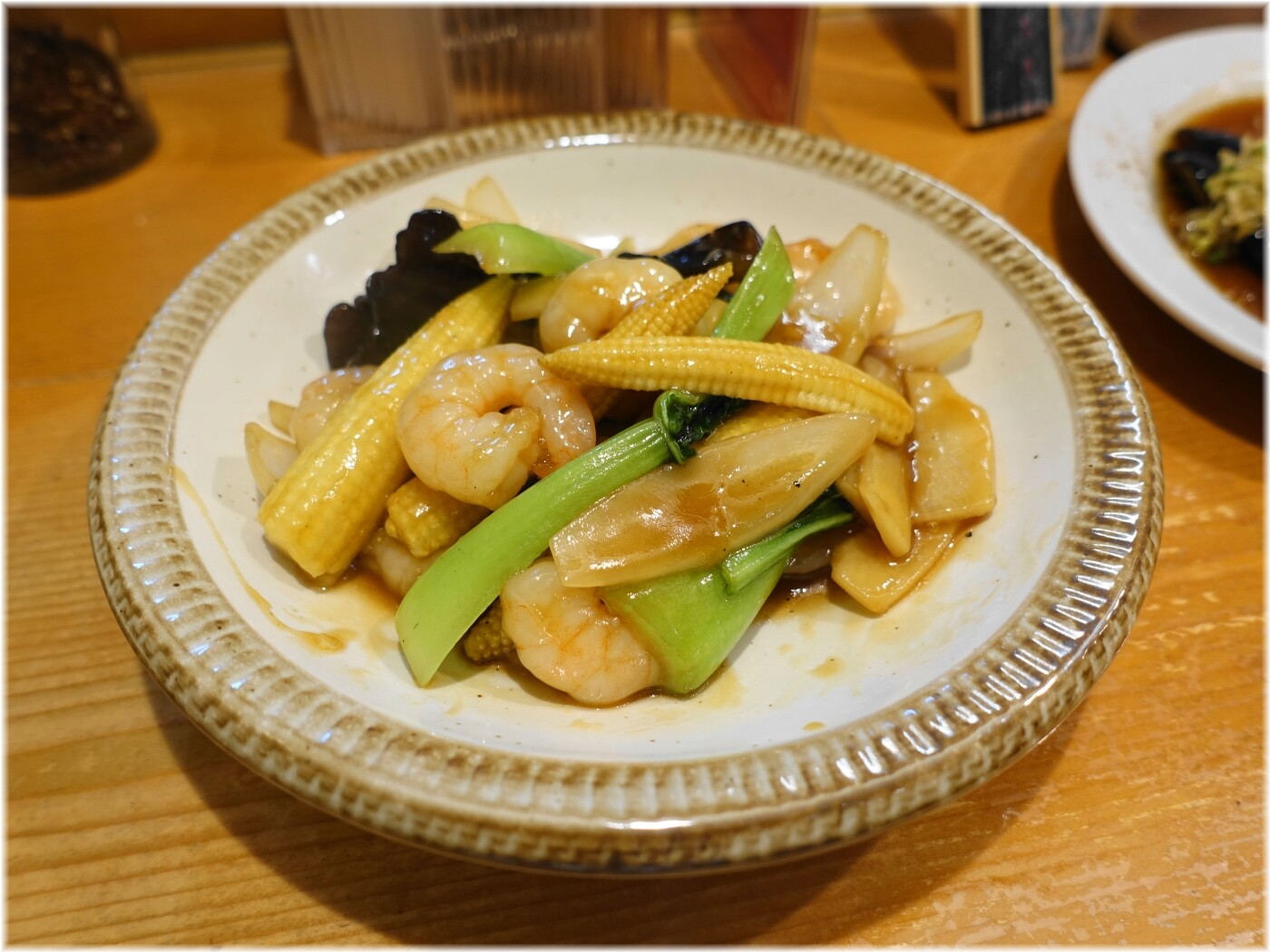 担々飯店 ヤングコーンと海老オイスター炒め
