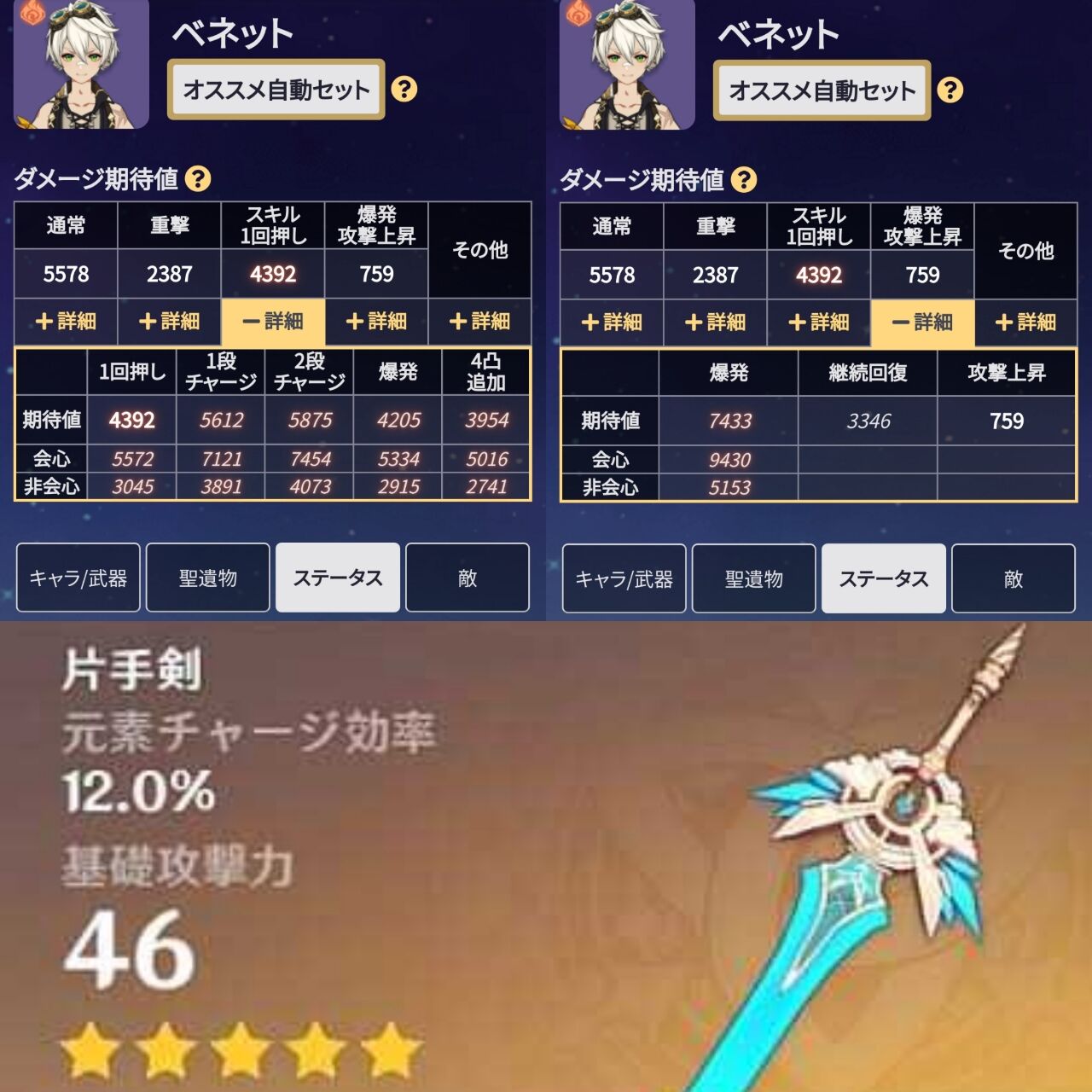 原神 ベネットの 4片手剣について考える 膝にpso2を受けてしまってな