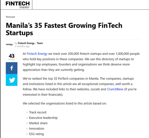 Manila’s 35 Fastest Growing FinTech Startups