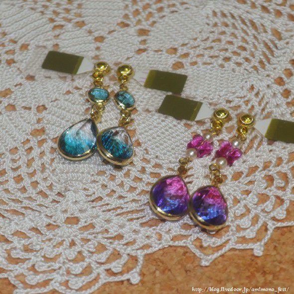 ガラスパーツで 貼るピアス 自作 編み物フェスト