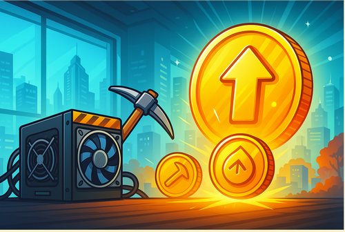 マイニング機器と都会の風景