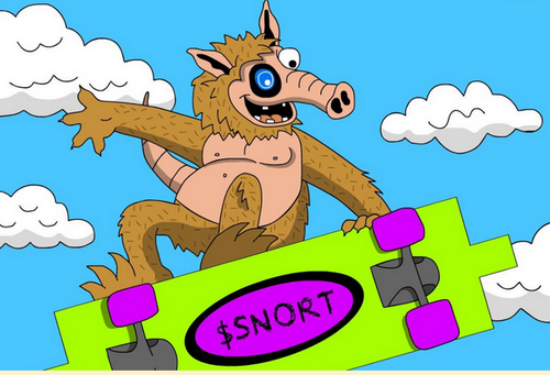 空を飛ぶスケートボードに乗ったユニークなSnorterミーム