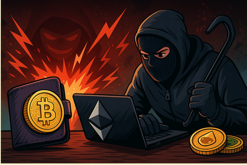 泥棒が仮想通貨をハッキングしようとしている様子