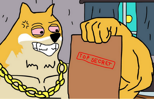 Maxi DogeのミームがTop Secretの紙を見て怒っている様子