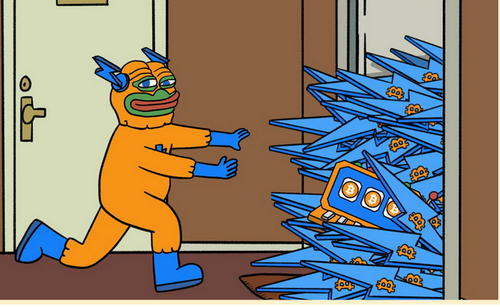 Bitcoin HyperミームがBTCを部屋に押し込んでいる様子