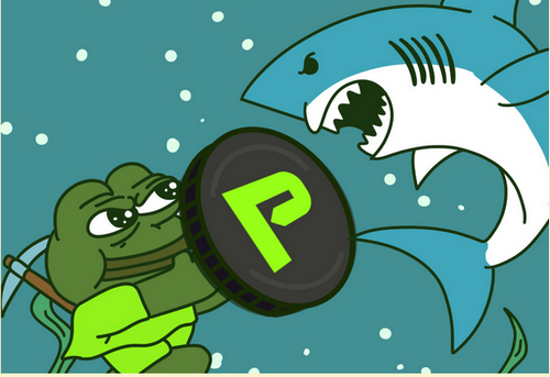 Pepenodeミームとサメが戦っている様子