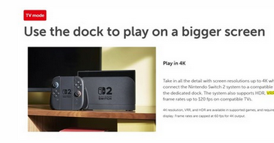 【悲報】任天堂、Switch2ドック接続時のVRRサポートをHPからしれっと削除