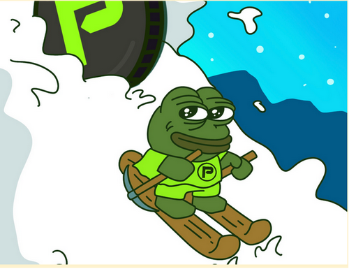 Pepenodeミームがスキーをしている様子