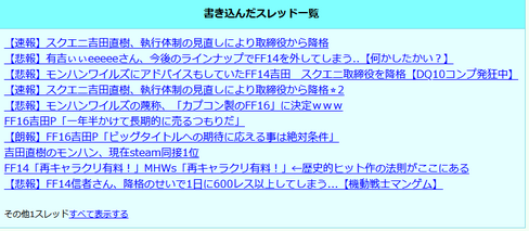 【発狂】FF14信者、一日で679回も書き込みしてしまう 原因は吉田直樹氏の降格か