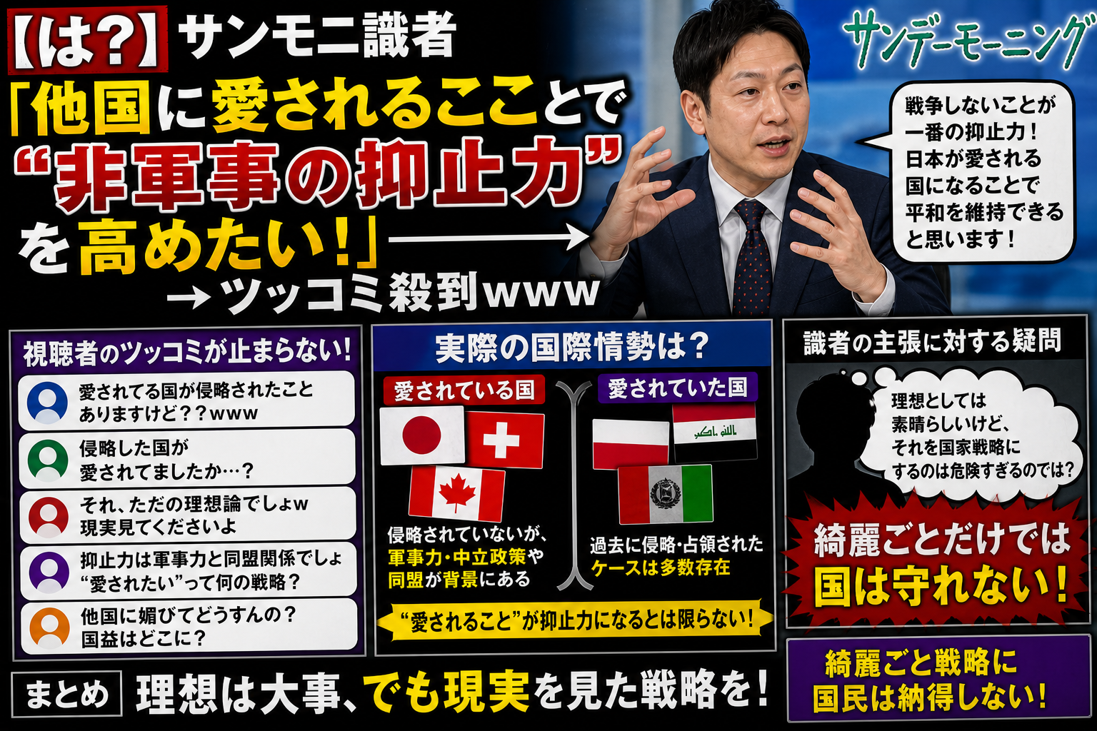 【は？】サンモニ識者「他国に愛されることで“非軍事の抑止力”を高めたい！」→ツッコミ殺到www : アルファルファモザイク＠ネットニュースのまとめ