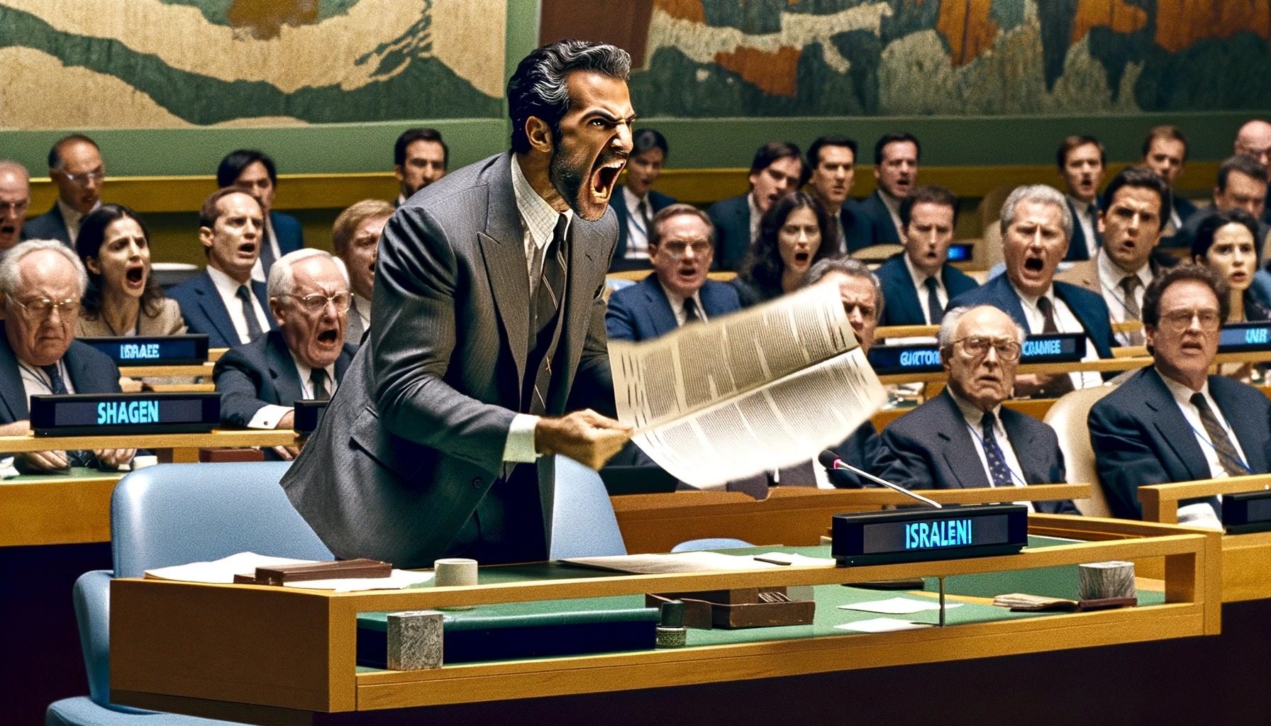 イスラエル大使、国連で発狂「ギャォォォオォォン！」国連憲章をシュレッダーにかけ退場