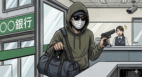銀行強盗発生　現金を奪い逃走中