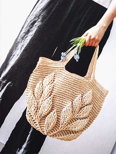編み物 リーフ柄の引き上げ編みバッグ その1 | 葉っ葉のブログ