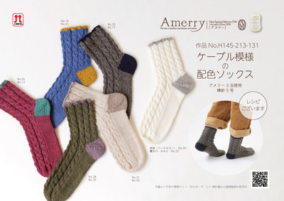 H145-213-131_アメリー-ケーブル模様の配色ソックス_POP