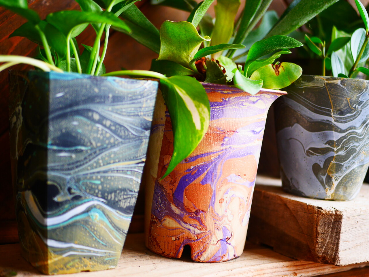 プラスチックの鉢にアレでマーブル模様を描こう* : HANDWORKS*RELAX an