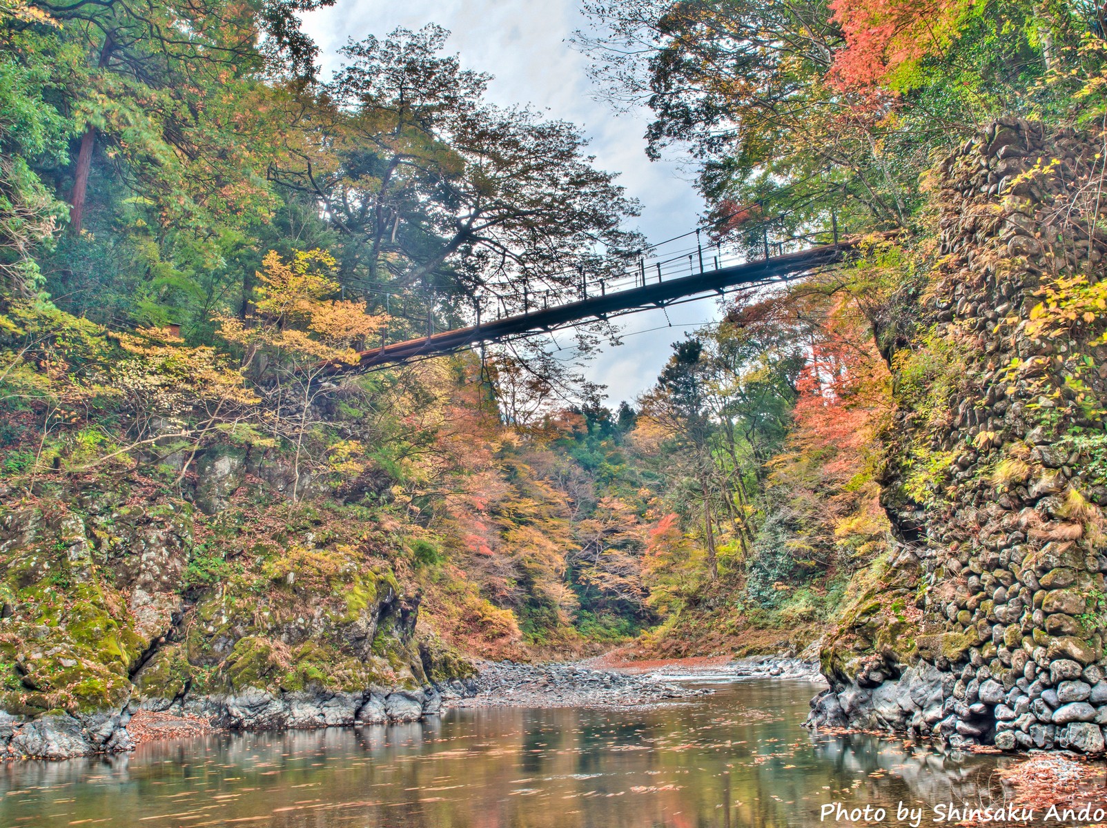 奥多摩の紅葉15 その２ 白丸 氷川渓谷 愛宕山 安藤信作の 船橋から 小さいけれどいいものを