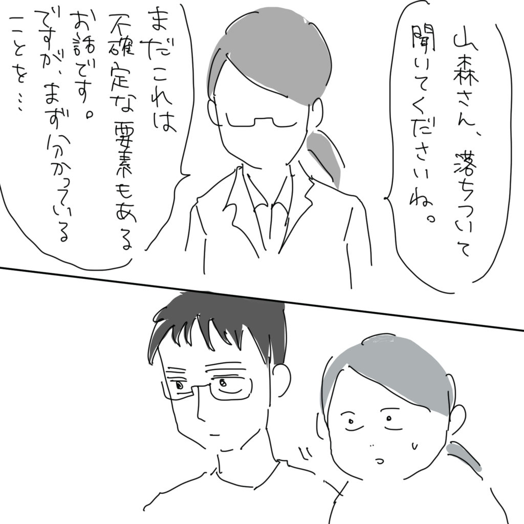 「山森さん、落ちついて聞いてくださいね。まだこれは不確定な要素もあるお話です。ですが、まず分かっていることを…」