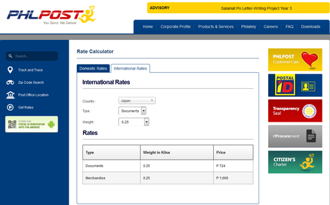 PHLPOST EMS rate