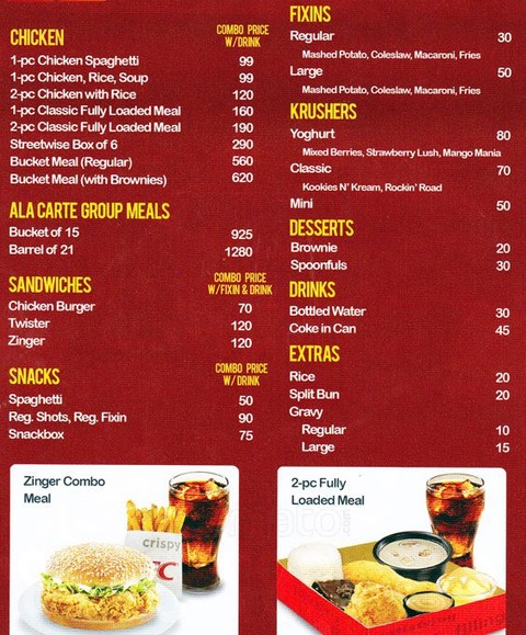 KFC Menu