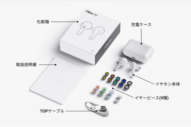 オリーブエアーの付属品｜充電収納ケース・イヤーピースなど