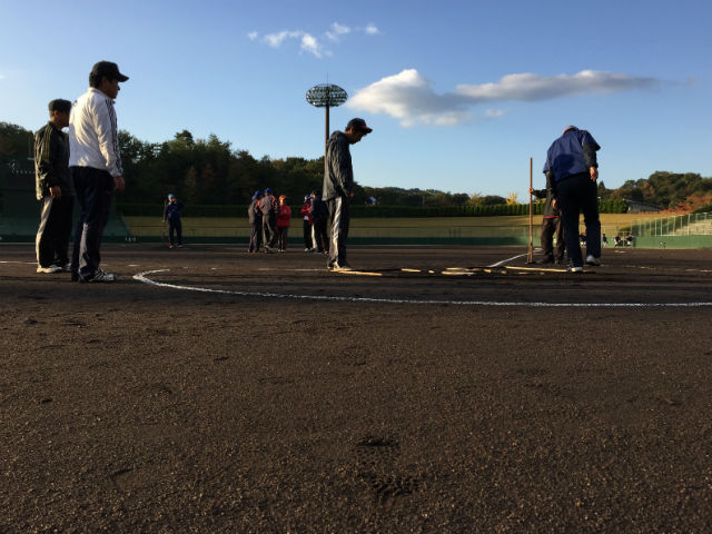 第15回学童野球新人大会「松江遊技業防犯協力会杯」準決勝の設営