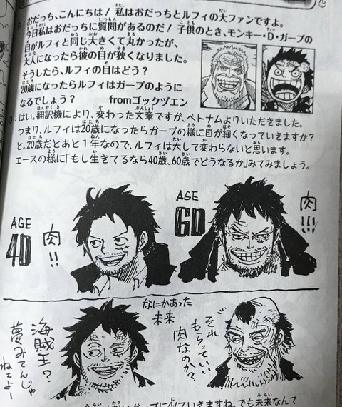 ワンピース ルフィ エース 40歳と60歳の姿が尾田栄一郎先生によって明らかにされる 漫画まとめ うさちゃんねる