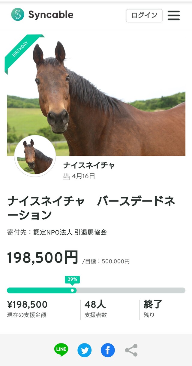 朗報 ナイスネイチャさん 誕生日に寄付金700万集まってしまう ねいろ速報さん
