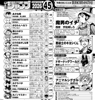 今週のジャンプ掲載順www