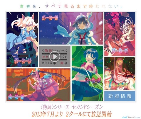 西尾維新の『猫物語(白)』『傾物語』『花物語』『囮物語』『鬼物語』『恋物語』の6作品が7月よりアニメ化