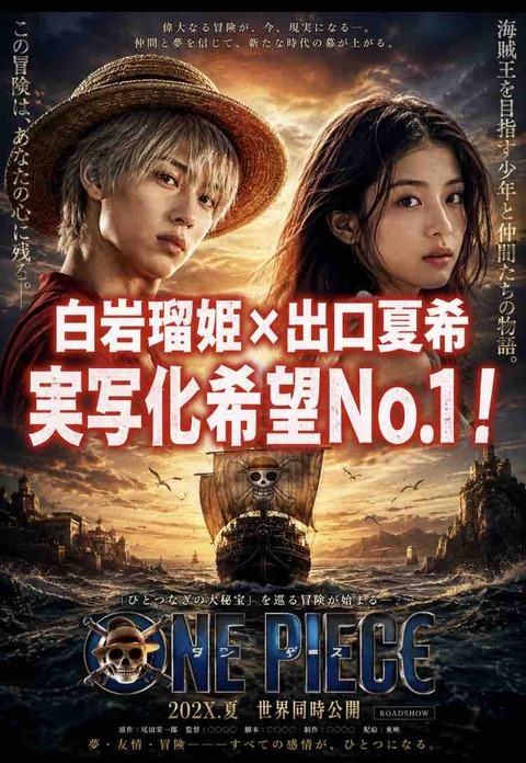 ONE PIECE実写化で白岩瑠姫×出口夏希は本命？Netflix級キャスト予想