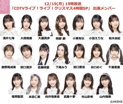 【AKB48】CDTVライブライブ出演メンバーはこちら