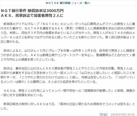 【NGT48暴行事件】新潟日報「AKSはNGTメンバー8人と厄介とのつながりを把握済みだった」
