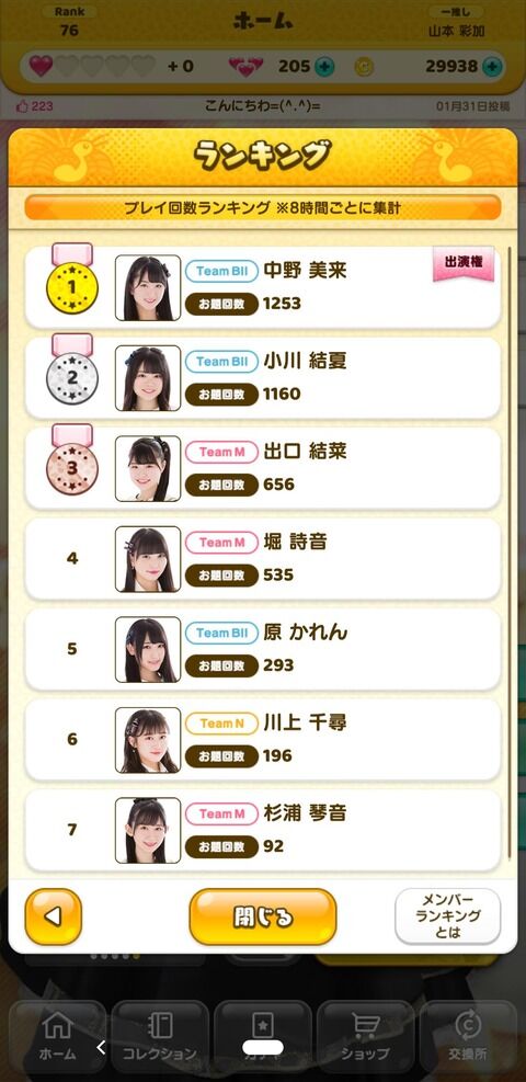 【言い掛かりスレ】NMBの麻雀アプリで不正疑惑　中野美来がラスト24時間に252ゲームプレイで逆転1位