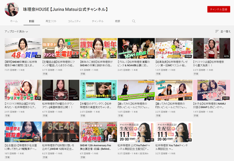 【元SKE48】世界チャンピオン松井珠理奈さんのYouTubeチャンネル「珠理奈HOUSE」が未更新1周年www
