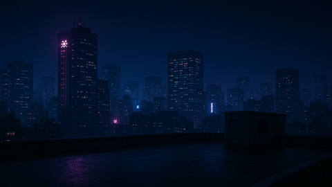 深夜の都会の屋上