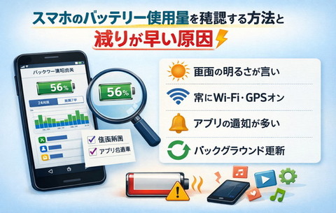 スマホのバッテリー使用量を確認する方法と減りが早い原因