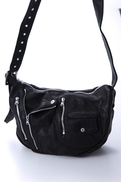 JAPAN CALF GARMENT-WASH RIDERS SHOULDER BAG No. 254-04