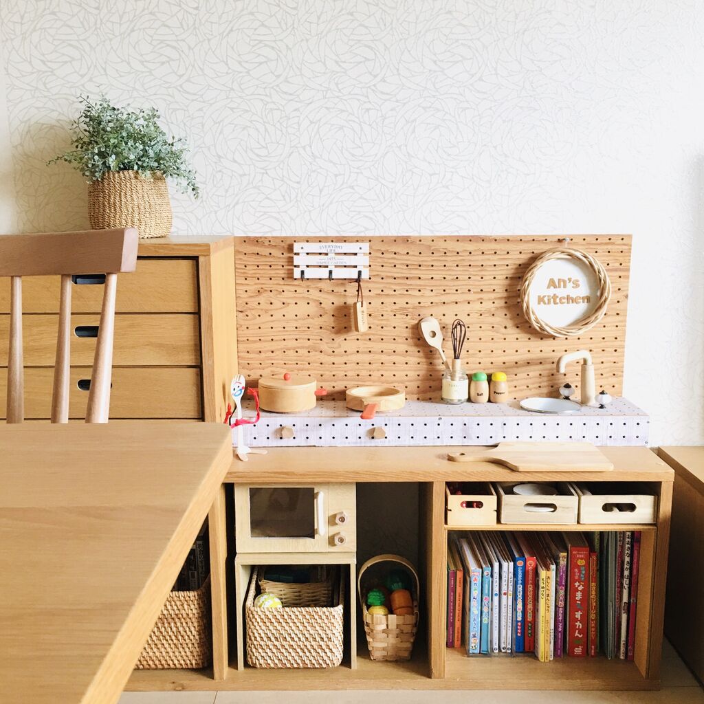 おままごと用の電子レンジを手作り 無印スタッキングシェルフ ままごとキッチンがバージョンup An S日和 気切っ子育児と日々のくらし