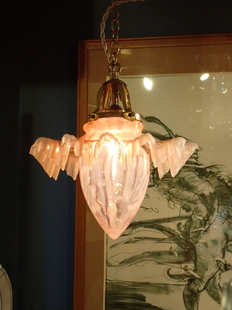 ミニシャンデリア 1920年 ピンクオパールセント フランス アンティーク