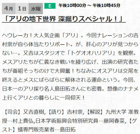 又吉直樹のヘウレーカ!「アリの地下世界 深掘りスペシャル!」