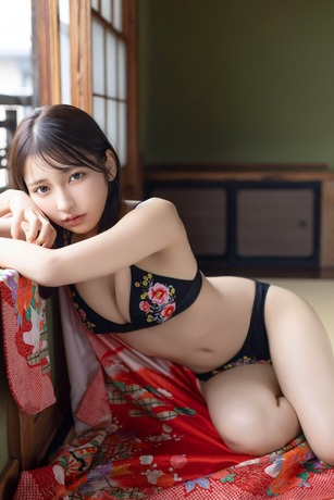 【画像】身長149cmの巨乳アイドル、水着グラビアがエッチ過ぎるwwwwww十味ちゃん、和の情緒あふれる空間で悩殺ビキニショット！！！