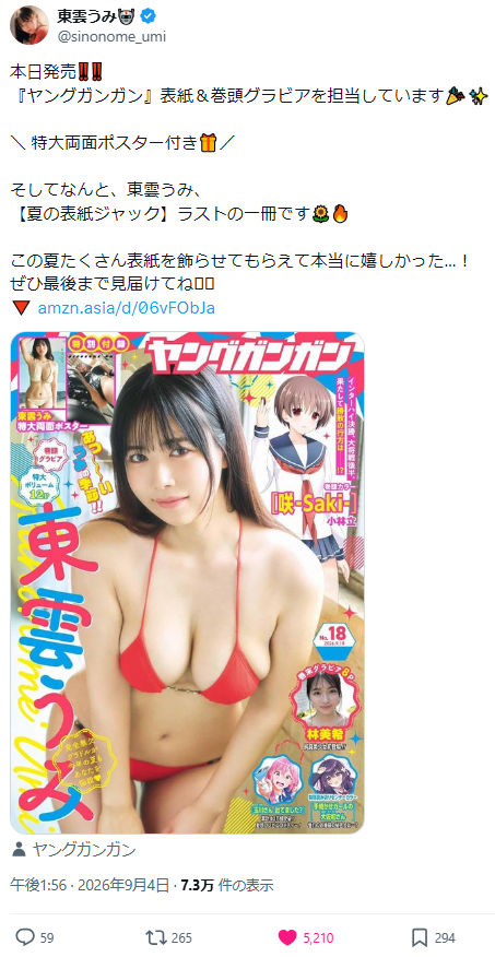 Gカップ東雲うみヤングガンガン水着グラビア