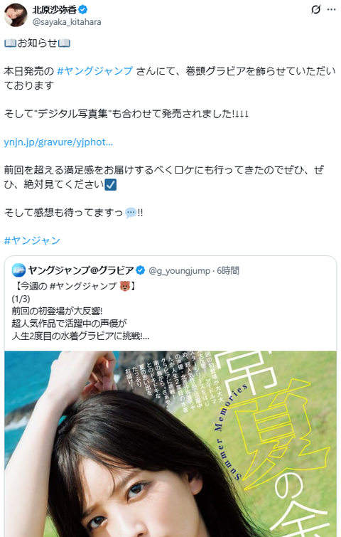 北原沙弥香ヤンジャン水着グラビア