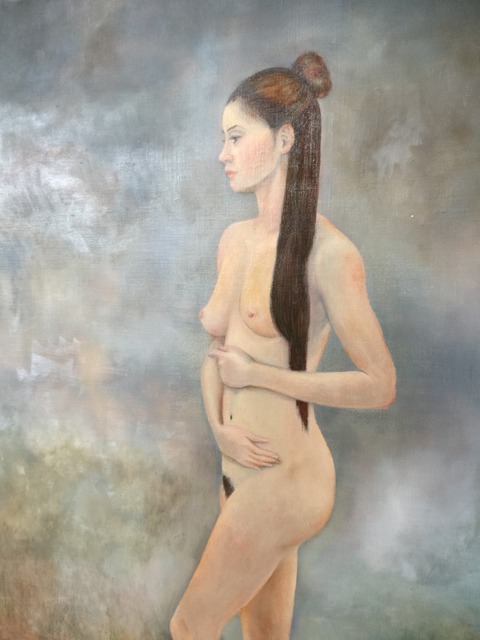 人物だけで背景がまだの裸婦画 続きを描きます Art Space Aoisha