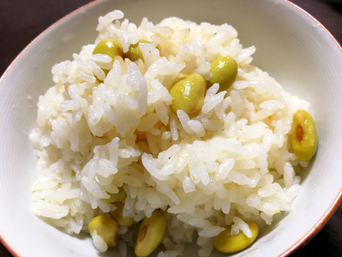 おうちご飯 秘伝ハーピー豆ご飯 ひたし豆 ホッキフライ チキンカツ 青木葉 Eatful Life