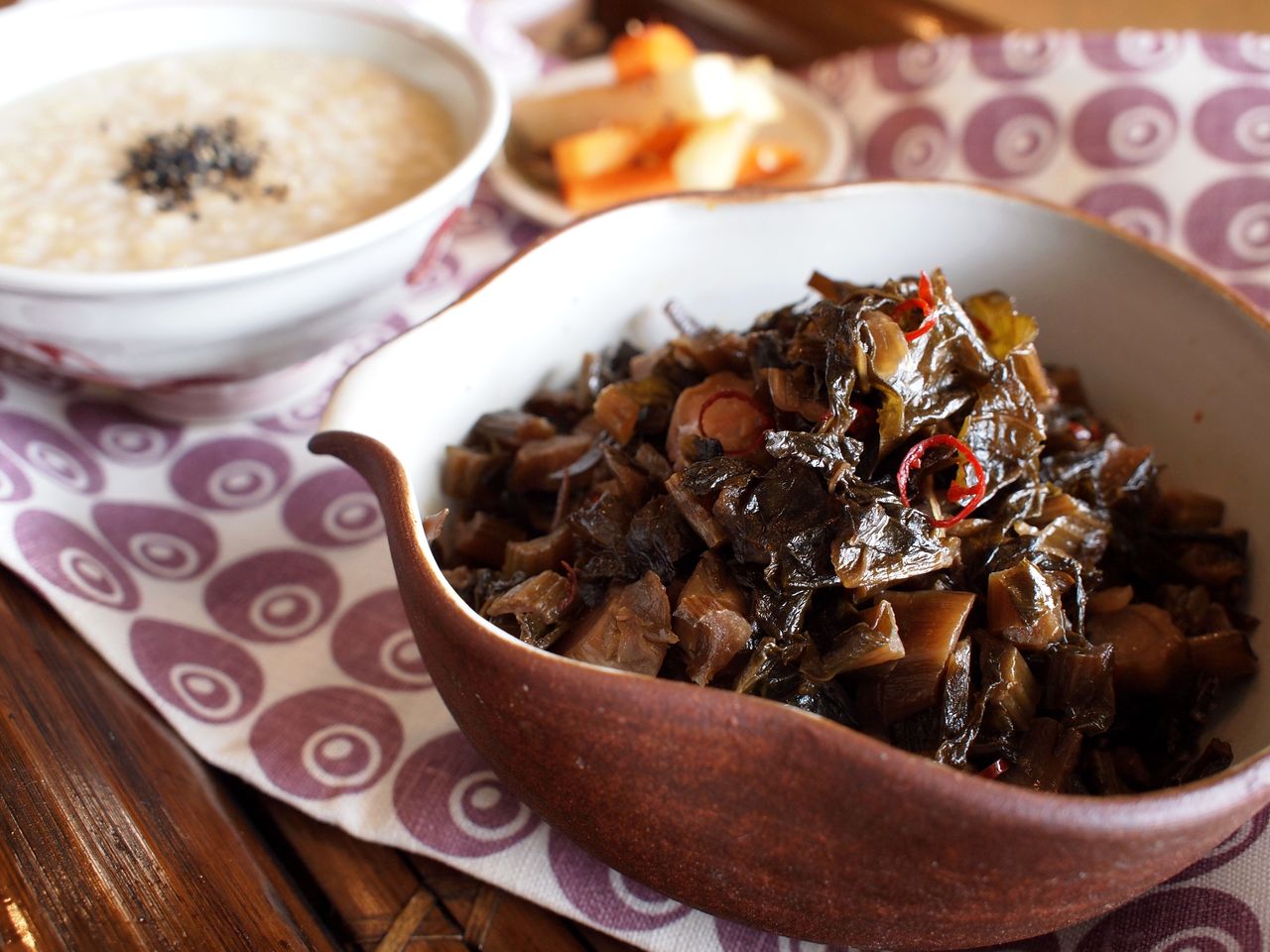 玄米粥 自家製高菜漬けの油炒め 気まぐれキッチン Andante