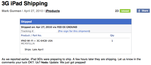 3G iPad Shipping